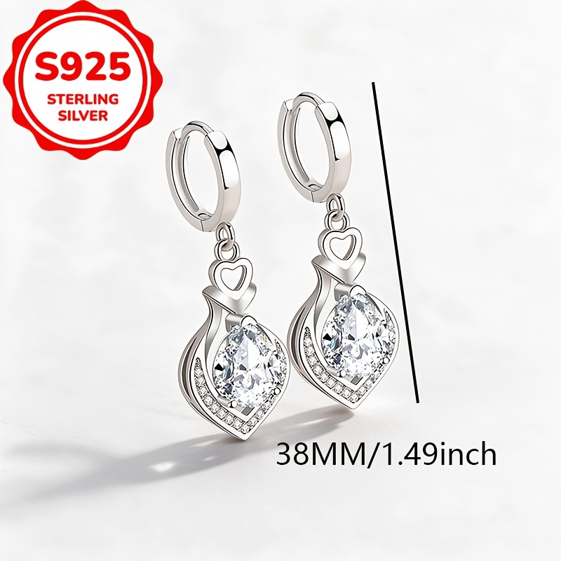 Women's 925 Silver Heart Tassel Drop Earrings